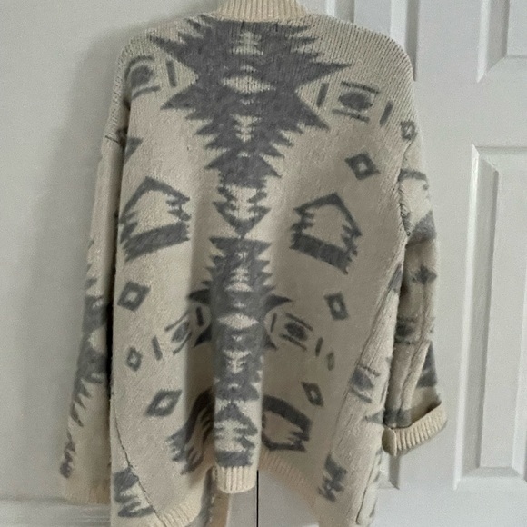 Aqua Wool Open Cardigan Aztec Tribal Print - Picture 5 of 5